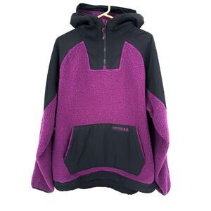 UNDER ARMOUR Black Purple Mission Anorak Color Block 1/4 Zip Fleece Jacket Sz XL